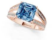 Asscher Cut Split Shank Pavé Engagement Ring Setting for a Fancy Blue Lab-Grown Diamond | Rose Gold