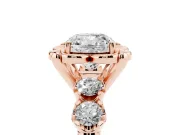 Cushion Cut Floral Engagement Ring Setting | Petal Frame and Side Stones | Rose Gold