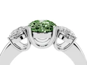 Fancy Green Oval Cut Diamond Three-Stone Ring Set in Platinum with Polished Band and Prong Setting