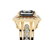Asscher Cut Halo Engagement Ring Setting for a Black Center | Channel-Set Split Shank | Yellow Gold
