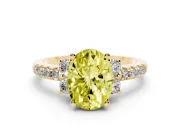 Oval Side Stone Pave Engagement Ring Setting for a Fancy Yellow Lab-Grown Diamond | Paired Round Accents | Yellow Gold