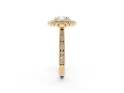 Cushion Cut Diamond Halo Milgrain Pavé Ring Set in Yellow gold with Prong Setting
