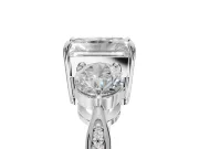 Radiant Cut Three Stone Engagement Ring Setting | Tapered Pave Band | Sterling Silver