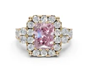 Radiant Cut Halo Engagement Ring Setting for a Fancy Pink Lab-Grown Diamond | Graduated Channel Band | Yellow Gold