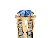 Round Halo Engagement Ring Setting for a Fancy Blue Lab-Grown Diamond | Split Shank | Yellow Gold