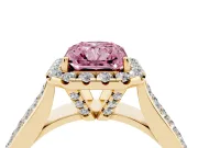 Radiant Cut Pavé Engagement Ring Setting for a Fancy Pink Lab-Grown Diamond | Wide Three-Row Band | Yellow Gold