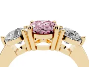 Oval Three Stone Engagement Ring Setting for a Fancy Pink Lab-Grown Diamond | Open Prong Baskets | Yellow Gold