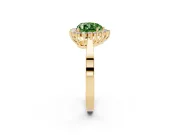 Fancy Green Heart Cut Diamond Halo Ring Set in Yellow gold with Round Halo and Smooth Solitaire Band