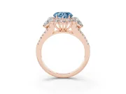 Heart-Shaped Scalloped Halo Engagement Ring Setting for a Fancy Blue Lab-Grown Diamond | Pear Side Stones | Rose Gold
