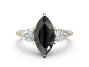 Marquise Three-Stone Engagement Ring Setting for a Black Center | Pear Side Stones | Yellow Gold