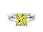 Fancy Yellow Princess Cut Diamond Solitaire Ring Set in Silver with Twisted Band and Bead Prong Setting