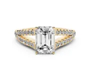 Emerald Cut Graduated Pave Split Shank Engagement Ring Setting | V Split Shoulders | Yellow Gold