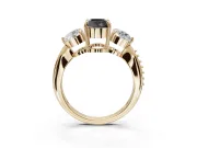 Oval Three Stone Engagement Ring Setting for a Black Center | Tapered Pavé Band | Yellow Gold