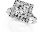 Princess Cut Vintage Milgrain Halo Engagement Ring Setting | Graduated Pavé Band | Sterling Silver