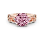 Round Vintage Leaf Solitaire Engagement Ring Setting for a Fancy Pink Lab-Grown Diamond | Rose Gold