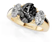 Oval Three Stone Engagement Ring Setting for a Black Center | Touching Side Stones | Yellow Gold