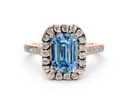 Emerald Cut Halo Engagement Ring Setting for a Fancy Blue Lab-Grown Diamond | Tapered Band | Rose Gold