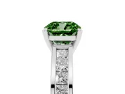 Fancy Green Cushion Cut Diamond Solitaire Ring Set in White gold with Channel-Set Band and Prong Setting