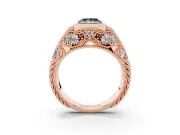 Fancy Black Princess Cut Diamond Bezel Ring Set in Rose gold with Milgrain Accent Band