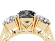 Cushion Cut Three Stone Engagement Ring Setting for a Black Center | Beaded Shoulders | Yellow Gold