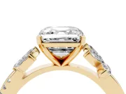 Asscher Cut Diamond Floral Vine Solitaire Engagement Ring Set in Yellow gold with Marquise Leaves
