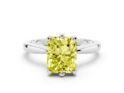 Fancy Yellow Radiant Cut Diamond Solitaire Engagement Ring Set in Silver with Slim Tapered Solitaire Band