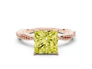 Fancy Yellow Princess Cut Diamond Solitaire Ring Set in Rose gold with Twisted Band and Bead Prong Setting