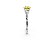 Fancy Yellow Cushion Cut Diamond Solitaire Ring Set in White gold with Twisted Band and Bead Prong Setting