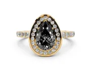 Pear-Shaped Bezel-Rim Halo Engagement Ring Setting for a Black Center | Pavé Band | Yellow Gold
