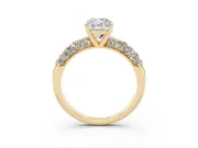 Cushion Cut Multi Row Pave Solitaire Engagement Ring Setting | Domed Shoulders | Yellow Gold