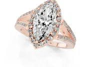 Marquise Halo Engagement Ring Setting | V-Split Pavé Band | Rose Gold