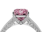 Princess Cut Hidden Halo Engagement Ring Setting for a Fancy Pink Lab-Grown Diamond | Milgrain Pave | Platinum