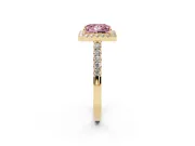 Fancy Pink Princess Cut Diamond Halo Pavé Solitaire Ring Set in Yellow gold with Prong-Set Center Stone