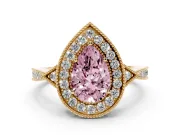Pear-Shaped Milgrain Halo Engagement Ring Setting for a Fancy Pink Lab-Grown Diamond | Graduated Pavé | Yellow Gold