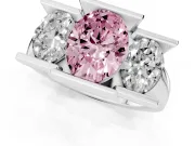 Fancy Pink Oval Cut Diamond Three-Stone Channel Set Ring Set in Silver with Smooth Polished Band