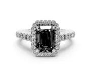 Radiant Cut Milgrain Halo Engagement Ring Setting for a Black Center | Beaded Shoulders | Platinum