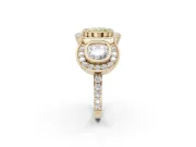 Cushion Cut Three Stone Halo Engagement Ring Setting for a Fancy Yellow Lab-Grown Diamond | Bezel Set | Yellow Gold