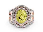 Oval Double Halo Split Shank Engagement Ring Setting for a Fancy Yellow Lab-Grown Diamond | Pave Strands | Rose Gold