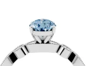 Fancy Blue Pear Cut Diamond Solitaire Engagement Ring Set in Platinum with Milgrain Bezel Accent Band