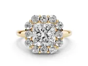 Princess Cut Milgrain Halo Engagement Ring Setting | Graduated Bezel Accents | Yellow Gold