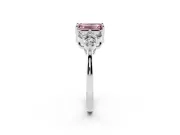 Fancy Pink Emerald Cut Diamond Solitaire Ring Set in Silver with Cluster Accents on Each Side