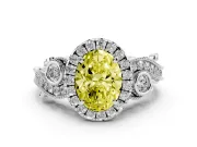 Oval Vintage Halo Engagement Ring Setting for a Fancy Yellow Lab-Grown Diamond | Bezel Shoulder Accents | Platinum