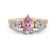 Pear-Shaped Three Stone Engagement Ring Setting for a Fancy Pink Lab-Grown Diamond | Graduated Pave Band | Yellow Gold