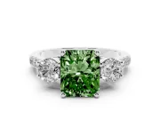 Fancy Green Three-Stone Radiant Cut Diamond Pavé Band Ring Set in Silver with Prong-Set Trio