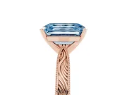 Fancy Blue Emerald Cut Diamond Solitaire Milgrain Engraved Band Set in Rose gold with Prong Setting
