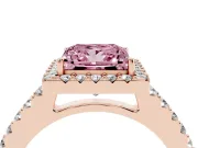 Fancy Pink Princess Cut Diamond Halo Pavé Solitaire Ring Set in Rose gold with Prong-Set Center Stone
