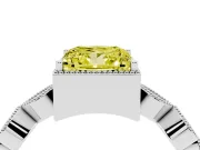 Fancy Yellow Princess Cut Diamond Vintage-Inspired Milgrain Ring Set in White gold with Marquise Stations of Round Accents