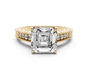 Asscher Cut Vintage Engraved Solitaire Engagement Ring Setting | Milgrain Pavé | Yellow Gold