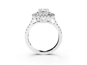 Emerald Cut Double Halo Engagement Ring Setting | Pave Shoulders | Sterling Silver