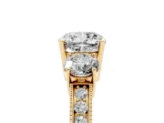 Cushion Cut Vintage Three Stone Engagement Ring Setting | Graduated Milgrain Pave | Yellow Gold